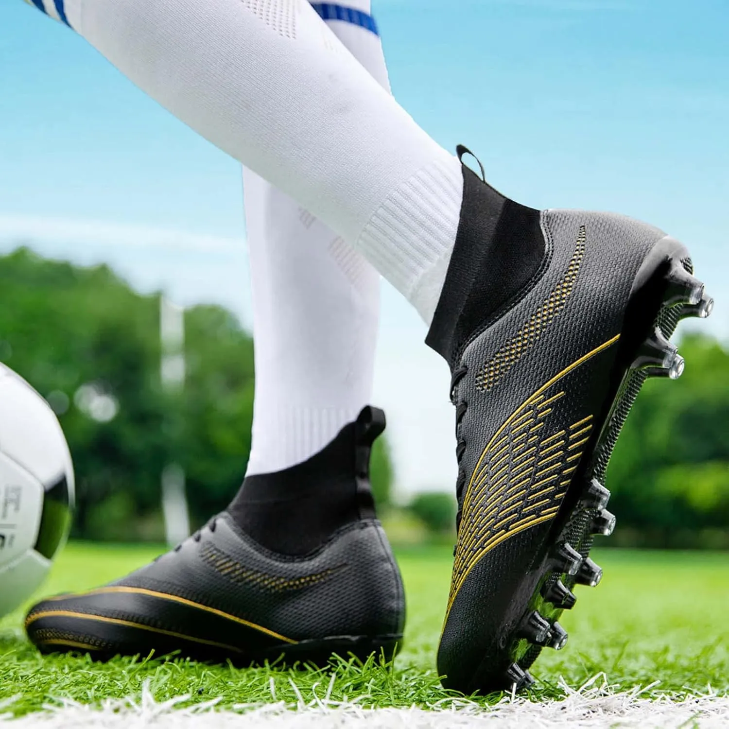 Eliogn Men's Turf Soccer Cleats Athletic Firm Ground High-Top Football Boots