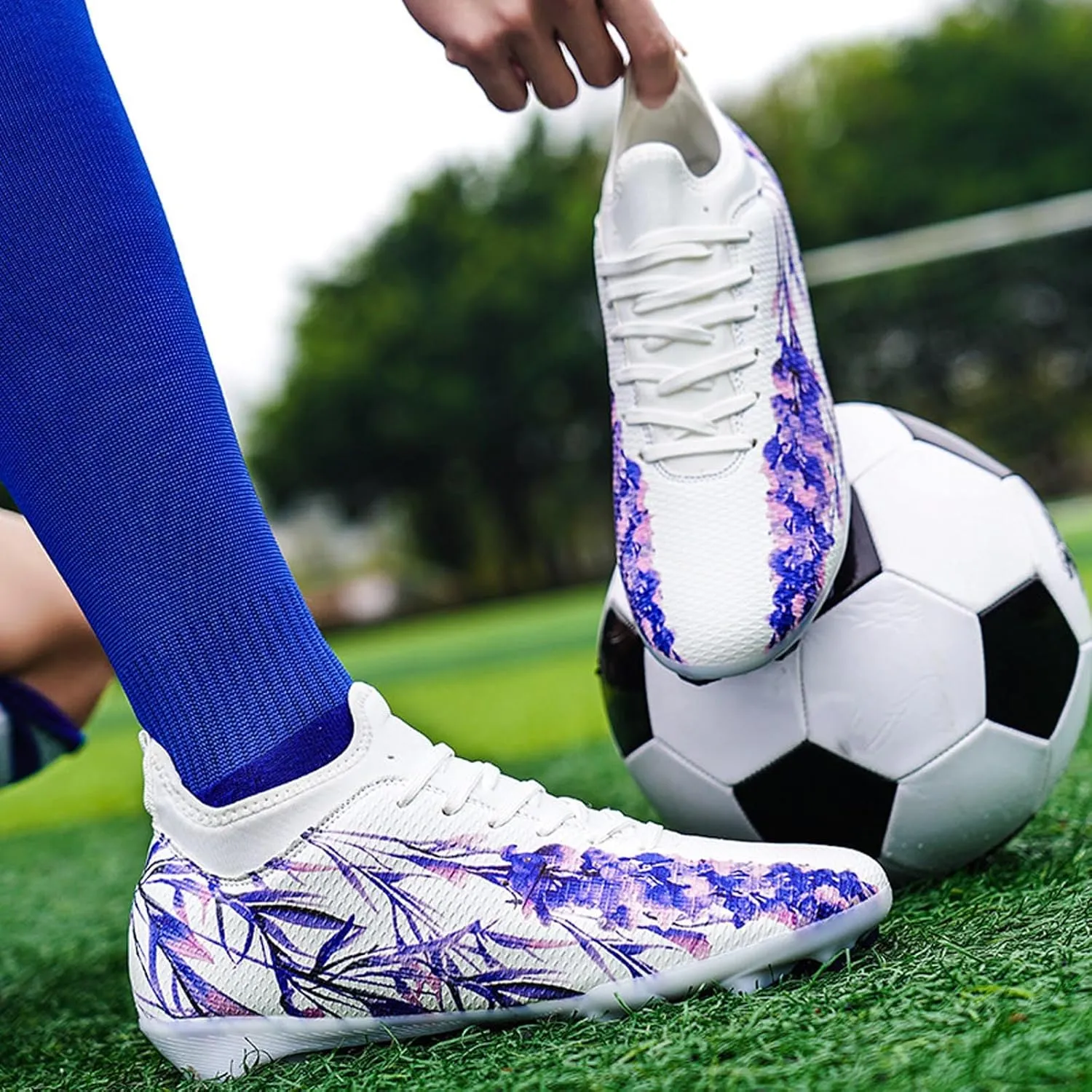 Eliogn Men's Turf Soccer Cleats Athletic Firm Ground High-Top Football Boots