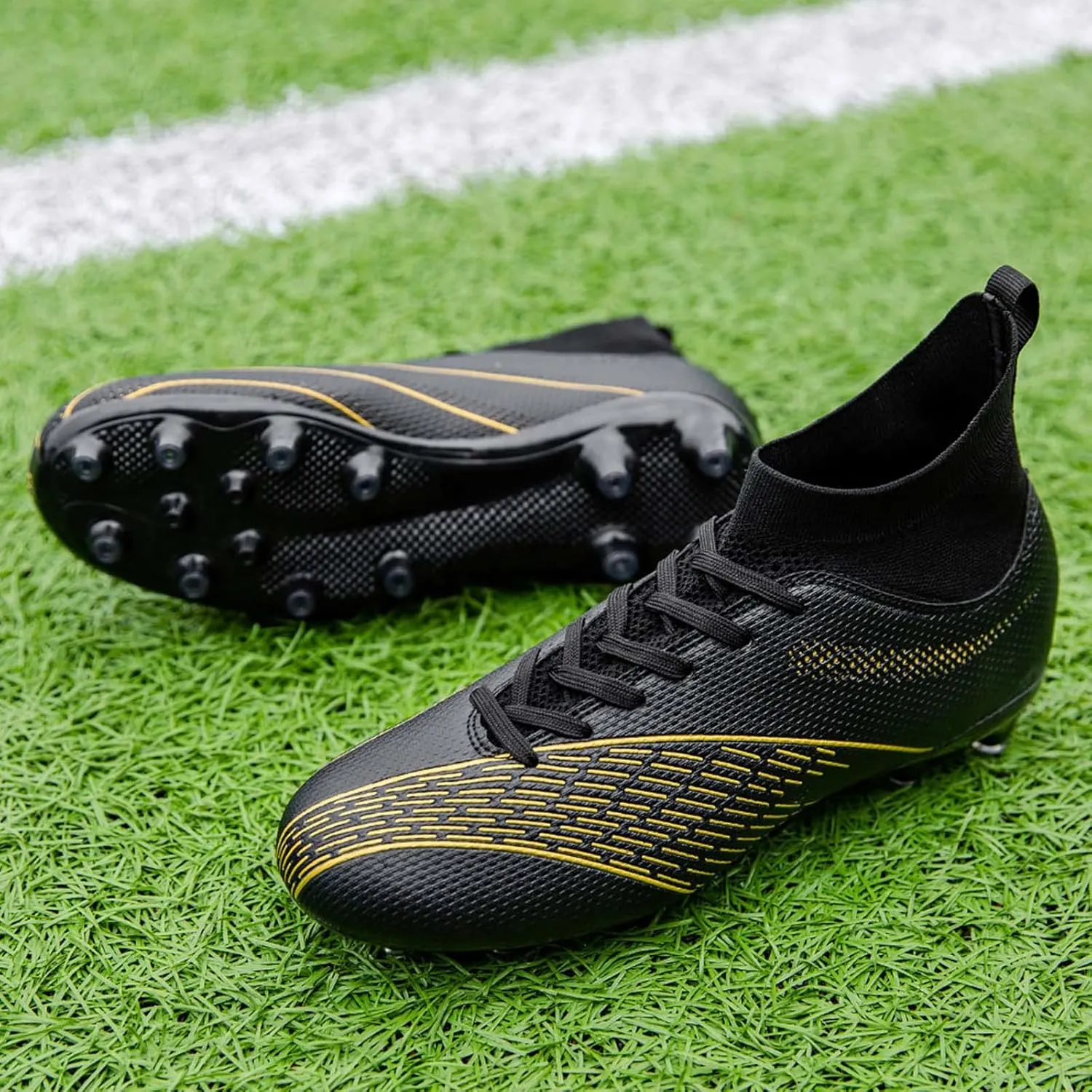 Eliogn Men's Turf Soccer Cleats Athletic Firm Ground High-Top Football Boots