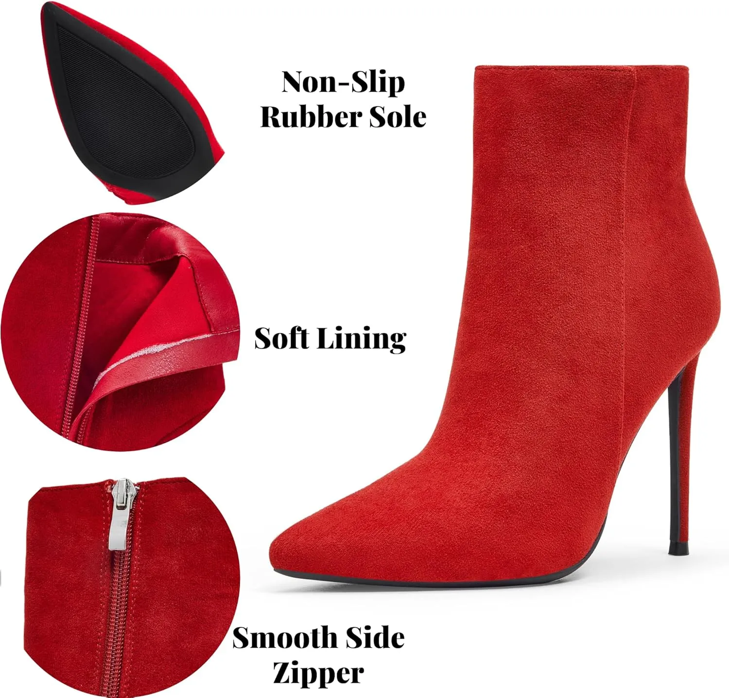 Elisabet Tang Women Heeled Ankle Booties,Sexy Pointed Toe 4 inch Stiletto High Heel Fashion Ankle & Booties with Side Zipper High Heel Boots Dress Evening Party Boots Shoes