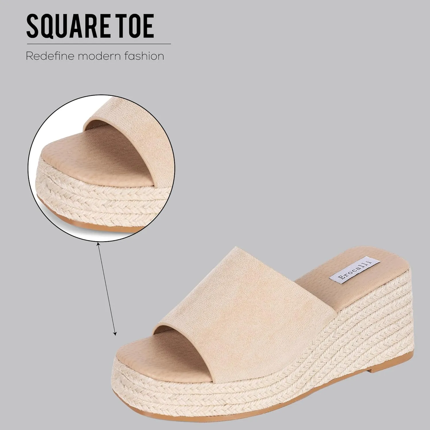 Erocalli Platform Espadrilles for Women Wedge Sandals Open Toe Slip On Bohemia Beach Sandals