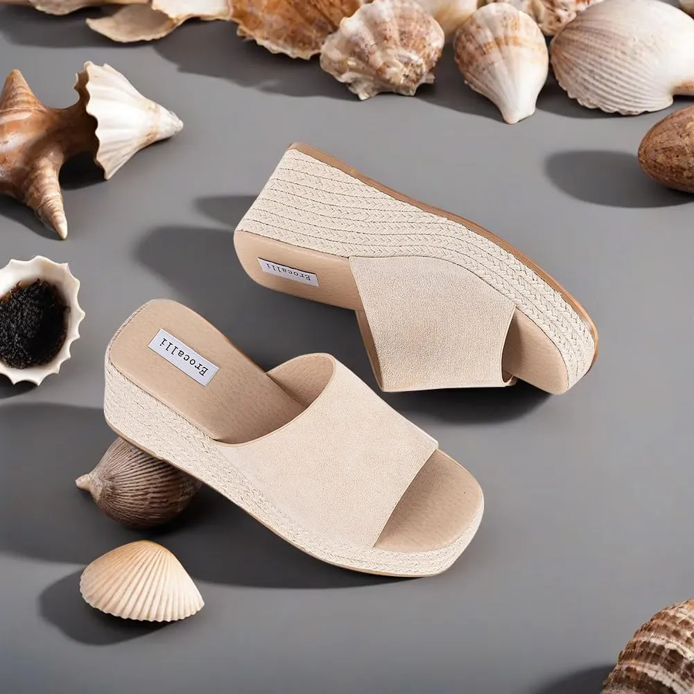 Erocalli Platform Espadrilles for Women Wedge Sandals Open Toe Slip On Bohemia Beach Sandals
