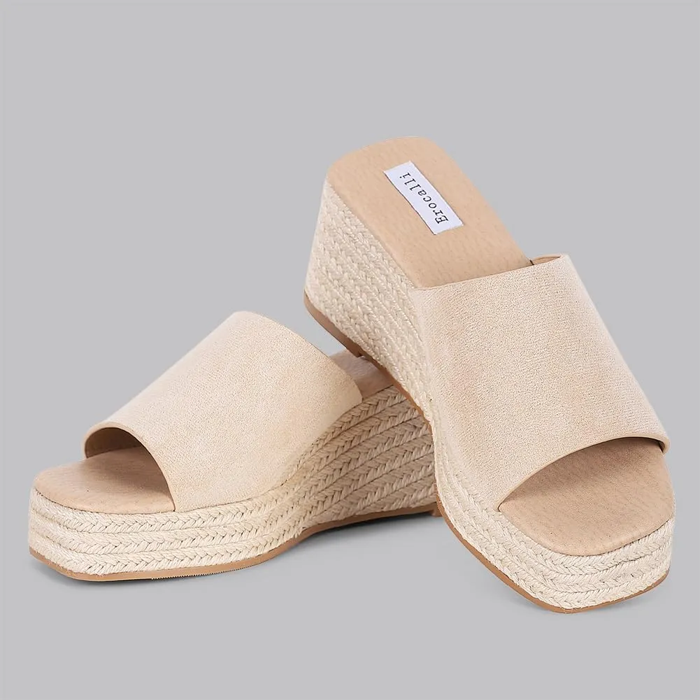 Erocalli Platform Espadrilles for Women Wedge Sandals Open Toe Slip On Bohemia Beach Sandals