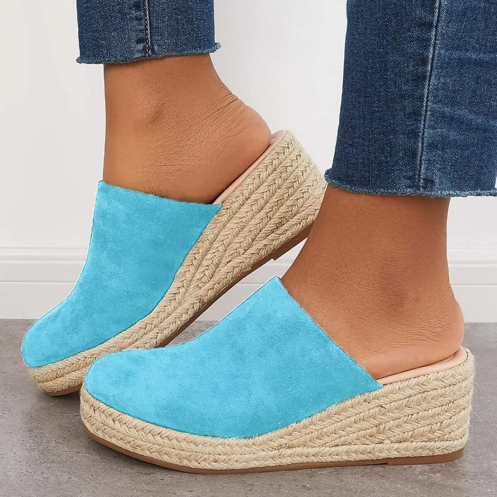 Espadrilles Mule Wedges Platform Slip on Backless Sandals