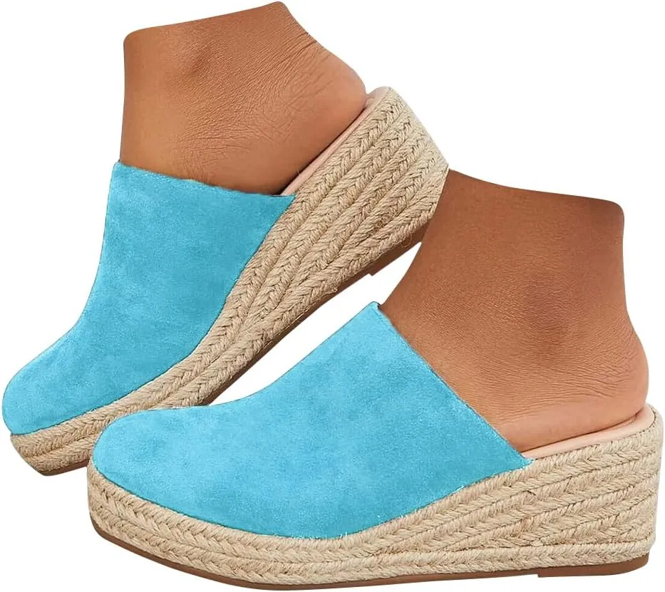 Espadrilles Mule Wedges Platform Slip on Backless Sandals