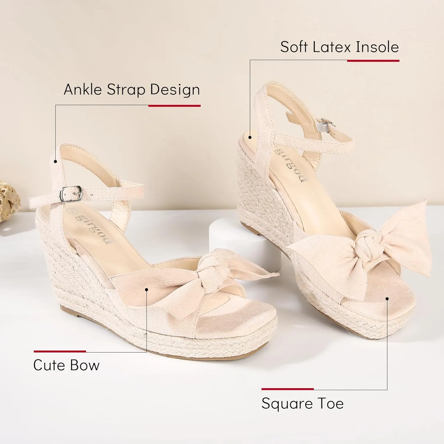 Espadrilles Wedge Sandals for Women Bow Platform Wedges Heels Open Toe Ankle Strap Summer Wedding Wedges