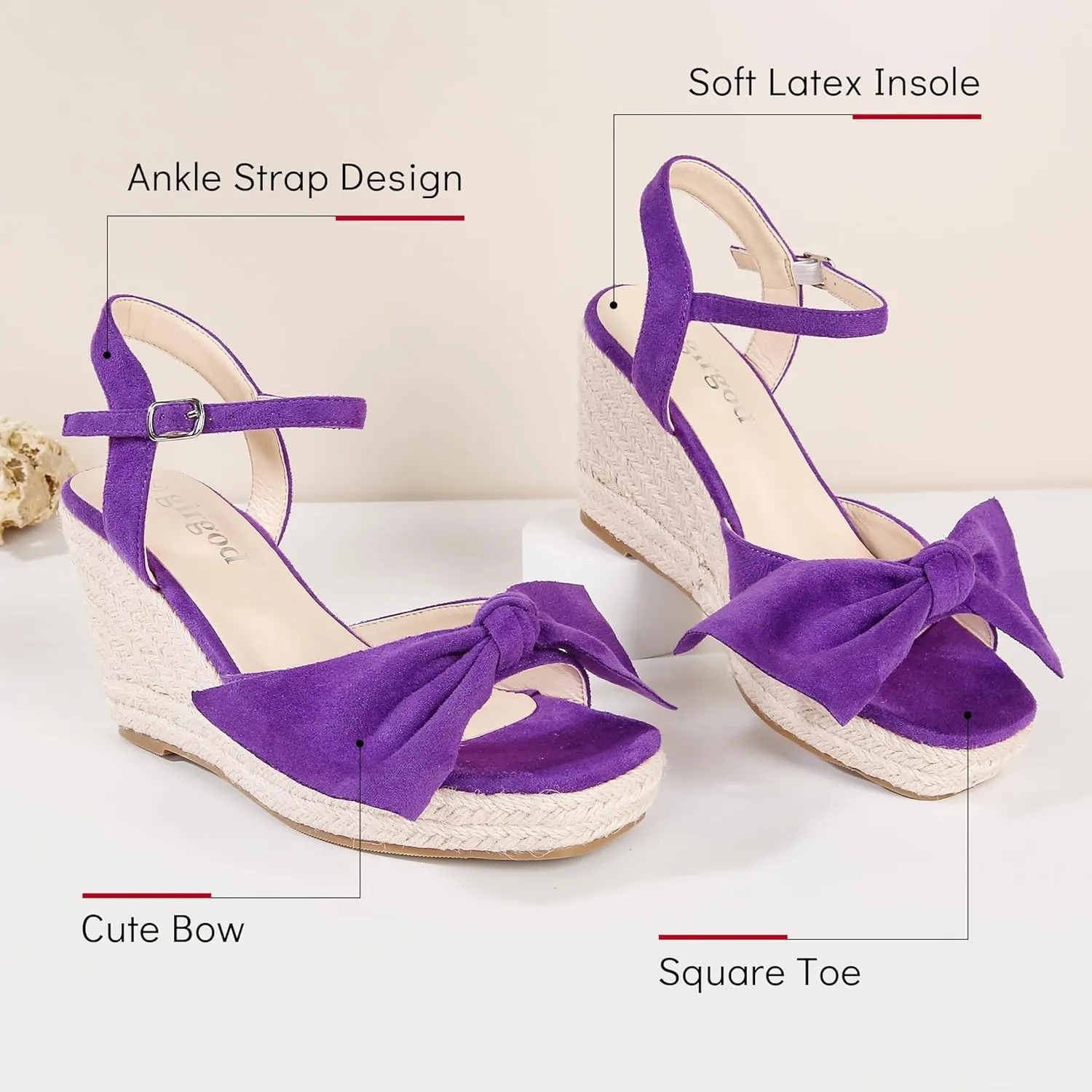 Espadrilles Wedge Sandals for Women Bow Platform Wedges Heels Open Toe Ankle Strap Summer Wedding Wedges