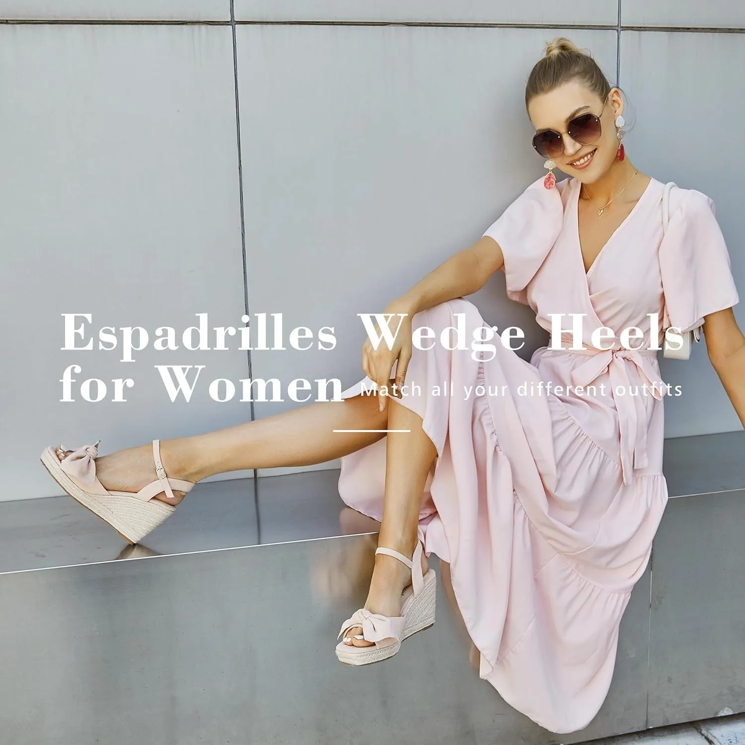 Espadrilles Wedge Sandals for Women Bow Platform Wedges Heels Open Toe Ankle Strap Summer Wedding Wedges