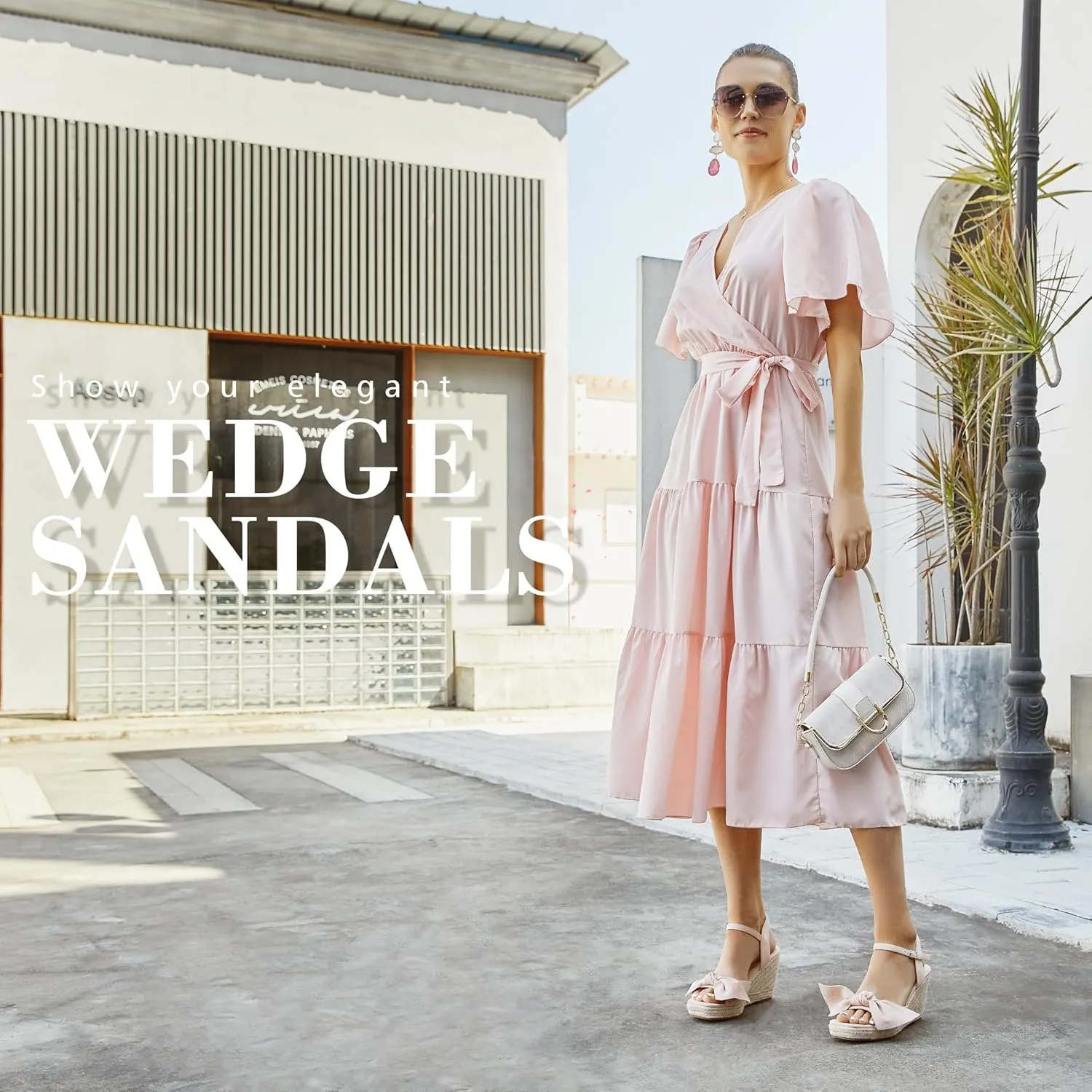Espadrilles Wedge Sandals for Women Bow Platform Wedges Heels Open Toe Ankle Strap Summer Wedding Wedges