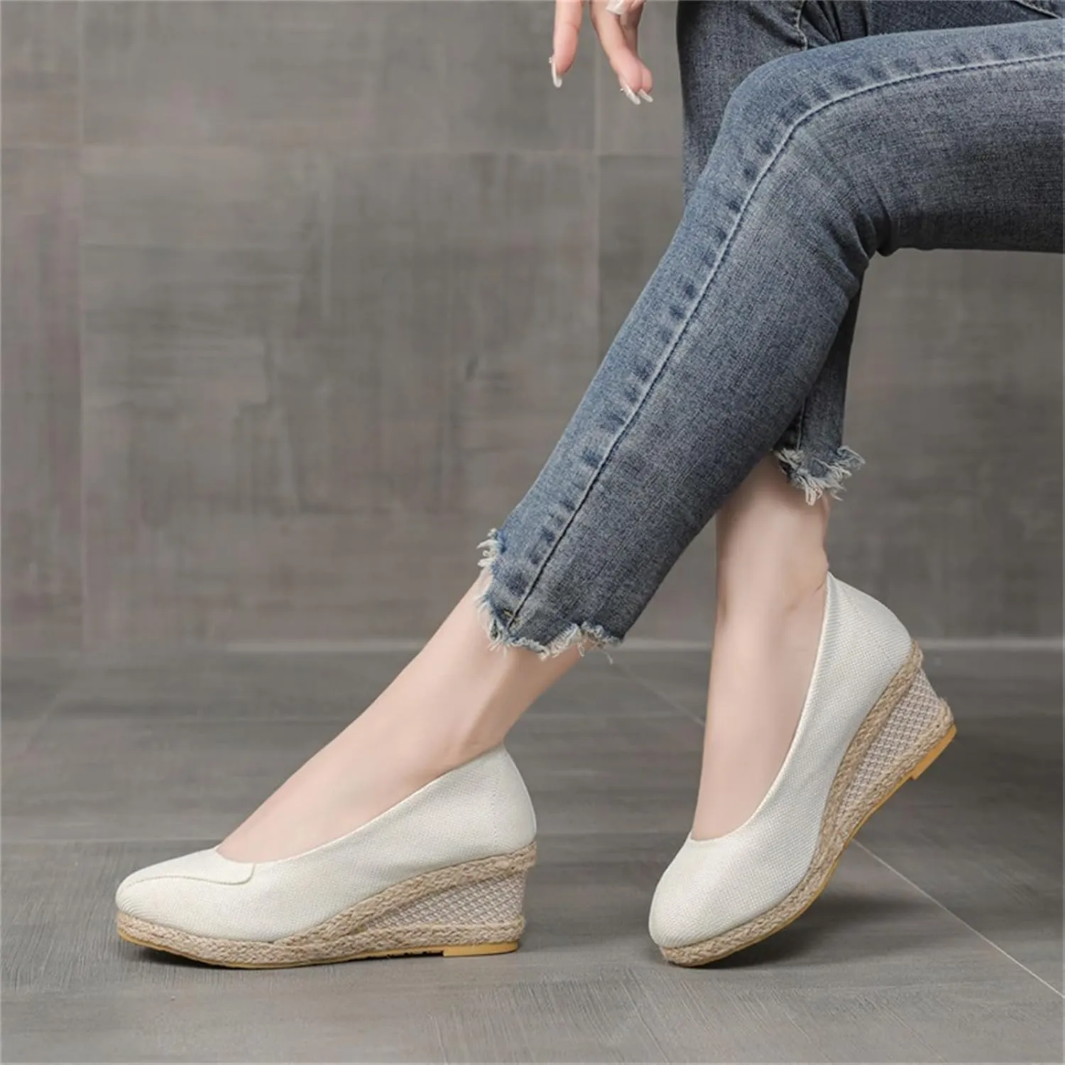 Espadrilles Wedges for Women 2025 Comfortable Slip On Espadrilles Closed Pointed Toe Canvas Wedges for All Occasions: Casual, Work, Party