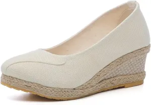 Espadrilles Wedges for Women 2025 Comfortable Slip On Espadrilles Closed Pointed Toe Canvas Wedges for All Occasions: Casual, Work, Party
