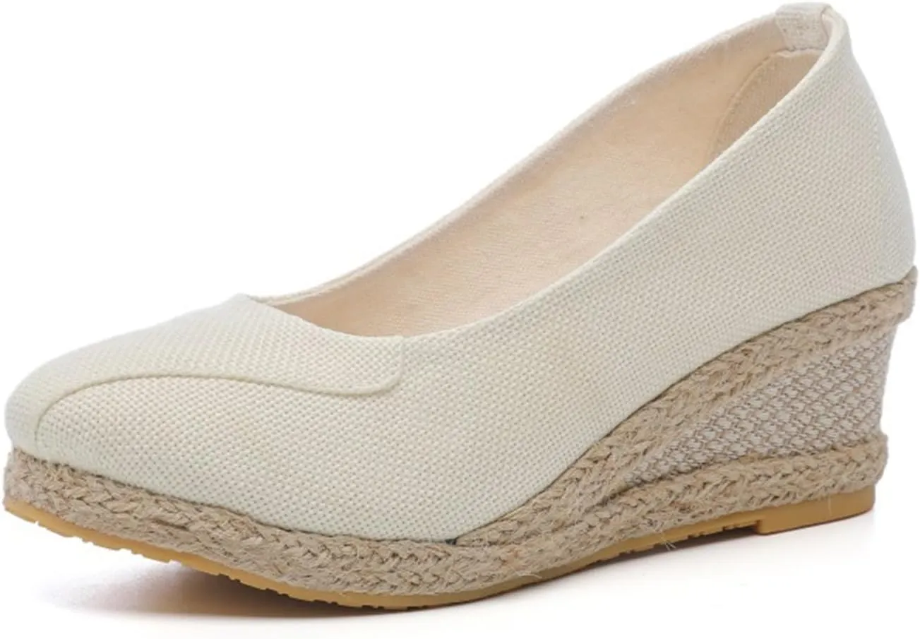 Espadrilles Wedges for Women 2025 Comfortable Slip On Espadrilles Closed Pointed Toe Canvas Wedges for All Occasions: Casual, Work, Party