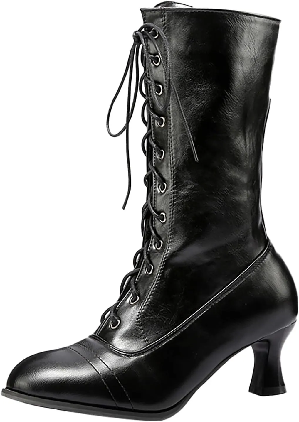 fabalshop Cowboy Fashion Kitten Heel Ankle Booties for Women Cowgirl Pointed Toe Low Chunky Heel Boots Lace up Side Zipper Brogue Boots