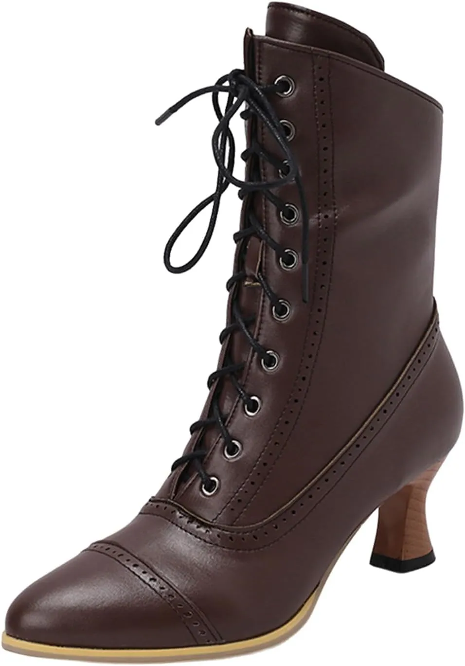 fabalshop Cowboy Fashion Kitten Heel Ankle Booties for Women Cowgirl Pointed Toe Low Chunky Heel Boots Lace up Side Zipper Brogue Boots