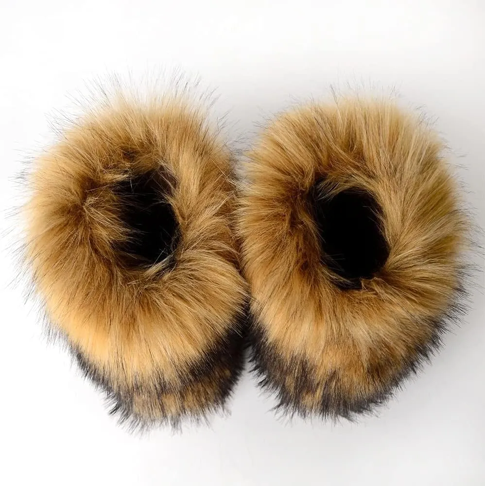 Faux Fur Boots for Women Fuzzy Fluffy Furry Round Toe Suede Winter Comfy Plush Warm Short Snow Bootie Flat Shoes Mid-Calf Boots Outdoor Indoor