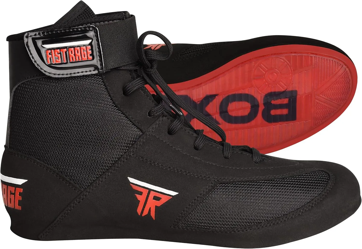 FISTRAGE Leather Kick Boxing Shoes Fighting Sports Master Training Mesh Unisex Pro Men's and Youth Genuine Boot Light Weight | Black Color Boxing Shoes for Adults