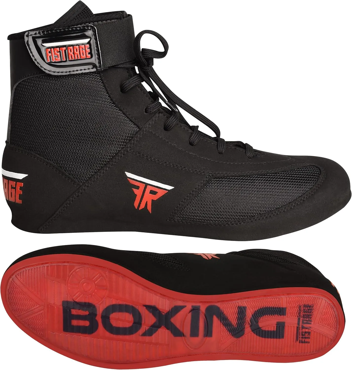 FISTRAGE Leather Kick Boxing Shoes Fighting Sports Master Training Mesh Unisex Pro Men's and Youth Genuine Boot Light Weight | Black Color Boxing Shoes for Adults