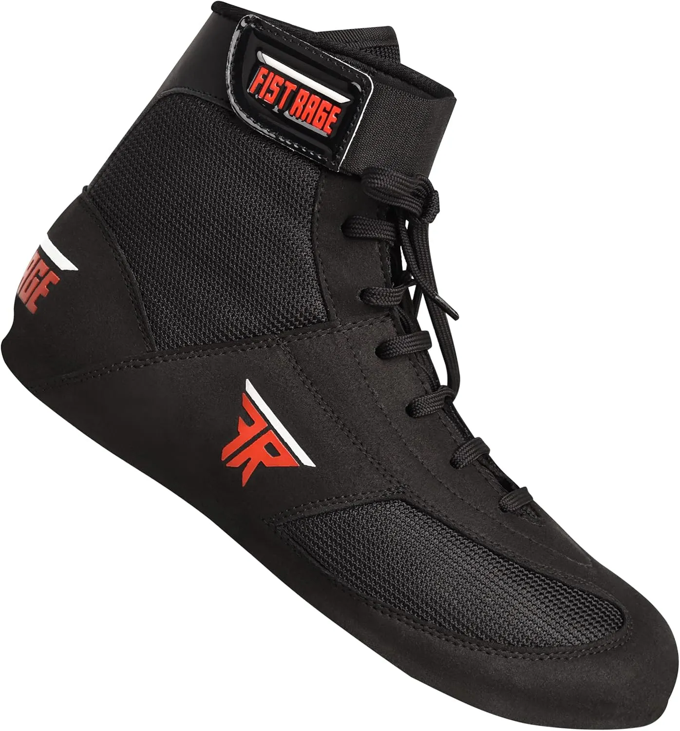 FISTRAGE Leather Kick Boxing Shoes Fighting Sports Master Training Mesh Unisex Pro Men's and Youth Genuine Boot Light Weight | Black Color Boxing Shoes for Adults
