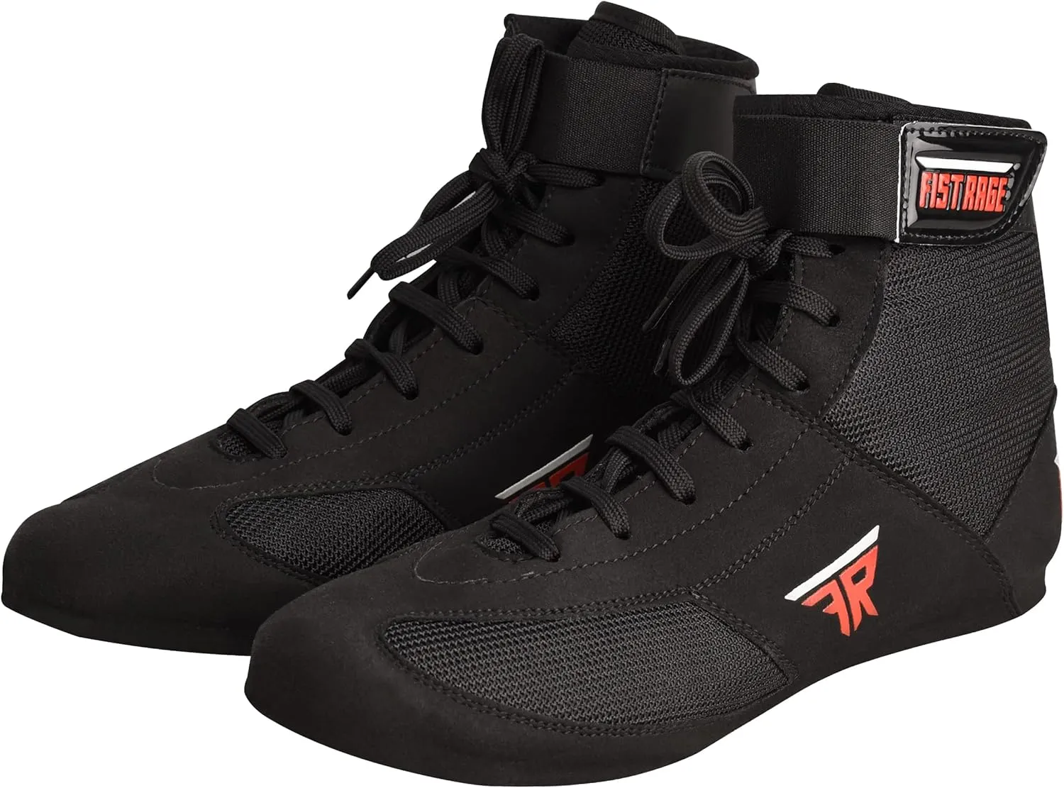FISTRAGE Leather Kick Boxing Shoes Fighting Sports Master Training Mesh Unisex Pro Men's and Youth Genuine Boot Light Weight | Black Color Boxing Shoes for Adults
