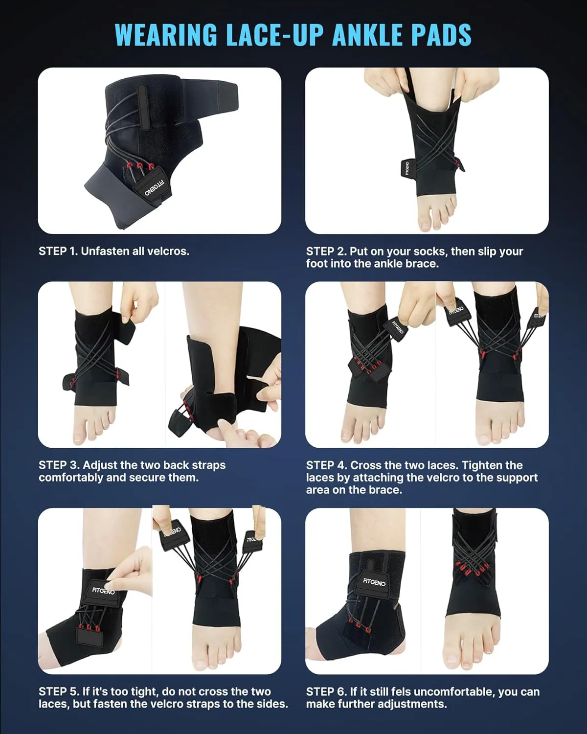 Fit Geno Ankle Brace for Sprained Ankles – Adjustable Ankle Stabilizer with Quick-Release Straps, Breathable Support for Men & Women – Reduces Swelling, Speeds Recovery