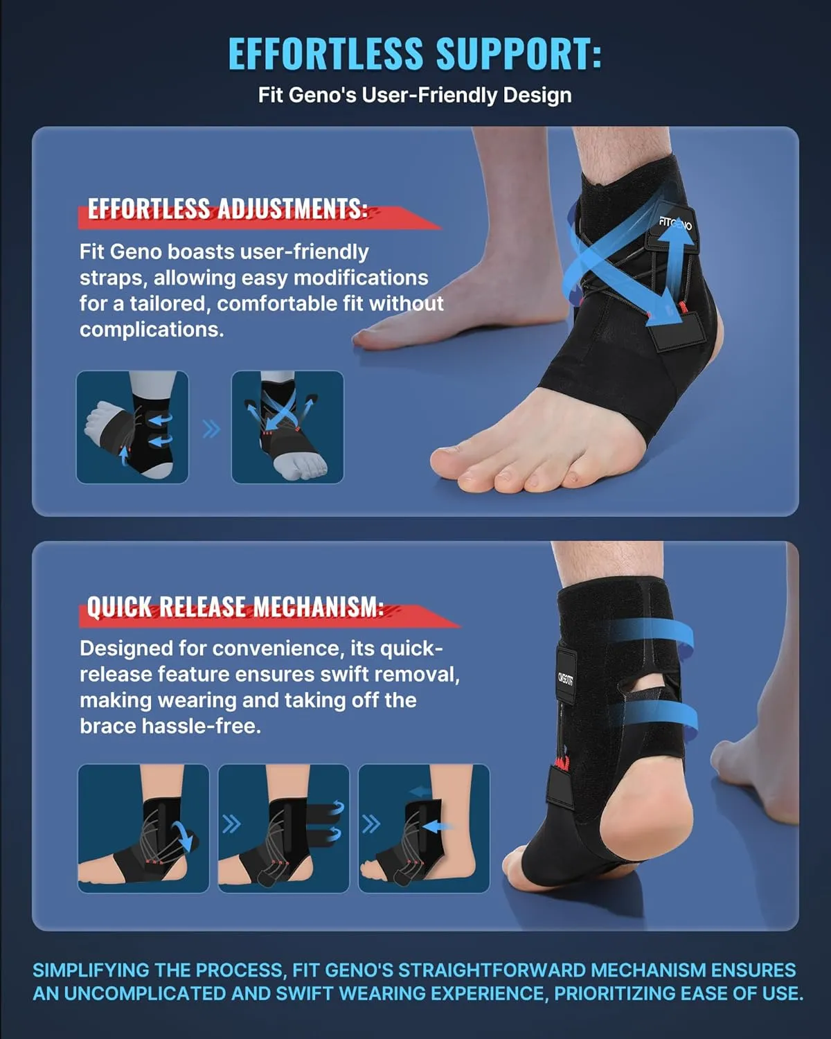Fit Geno Ankle Brace for Sprained Ankles – Adjustable Ankle Stabilizer with Quick-Release Straps, Breathable Support for Men & Women – Reduces Swelling, Speeds Recovery