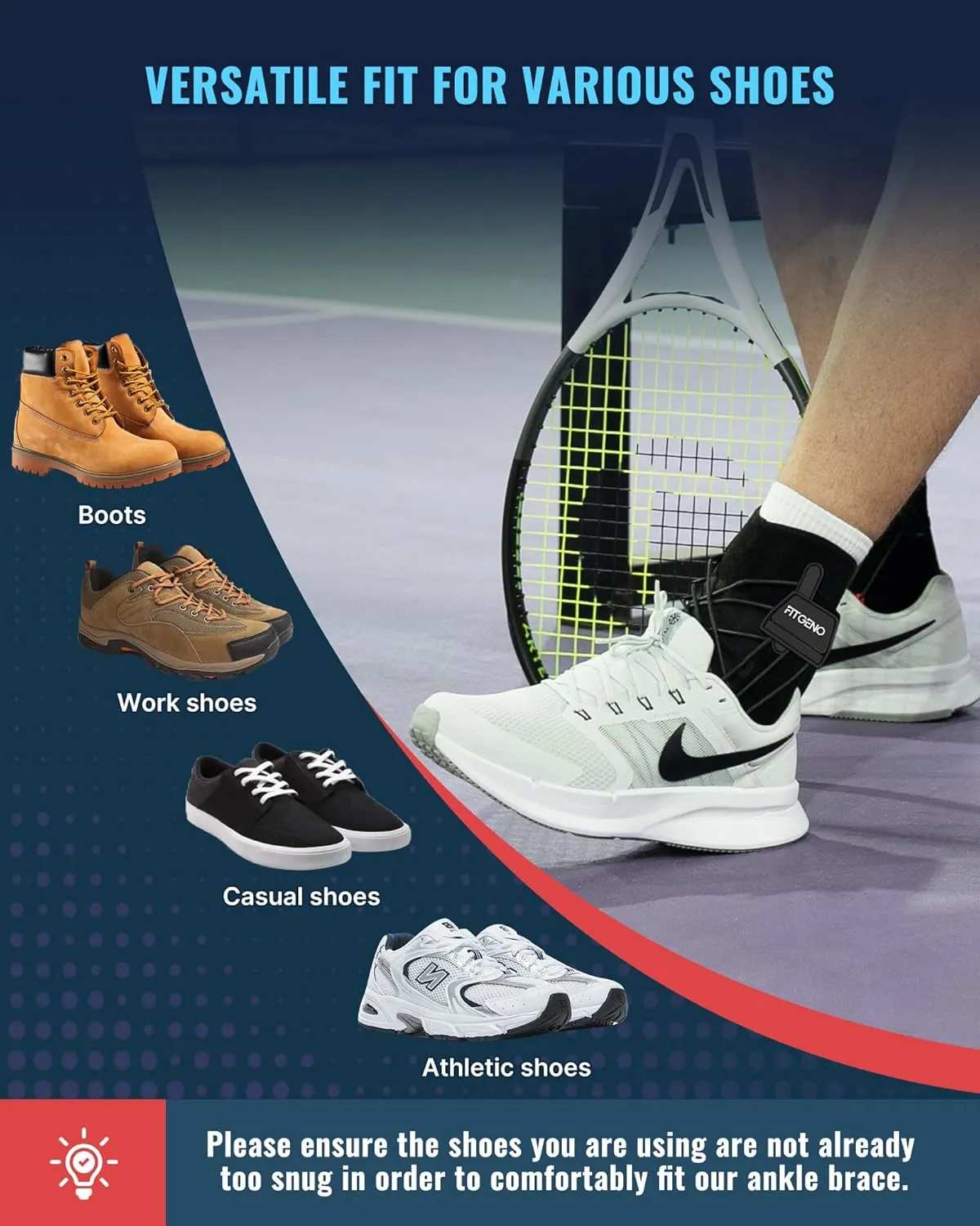 Fit Geno Ankle Brace for Sprained Ankles – Adjustable Ankle Stabilizer with Quick-Release Straps, Breathable Support for Men & Women – Reduces Swelling, Speeds Recovery