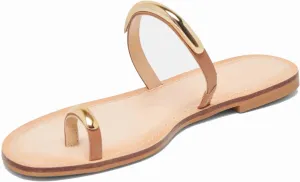 Flat Sandals for Women Metallic Toe Ring Slippers with Strap Comfortable Open Toe Summer Beach Flats Shoes