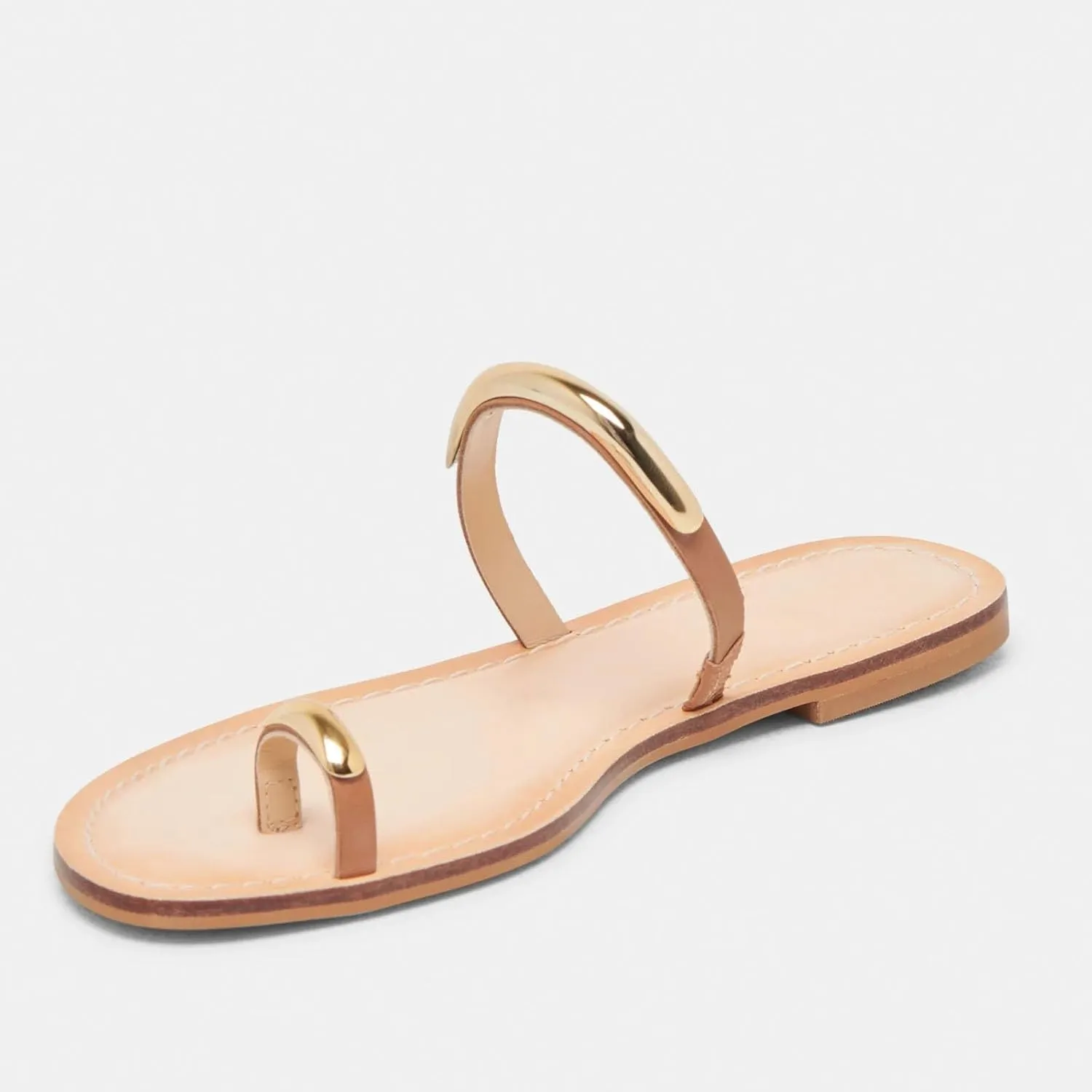 Flat Sandals for Women Metallic Toe Ring Slippers with Strap Comfortable Open Toe Summer Beach Flats Shoes