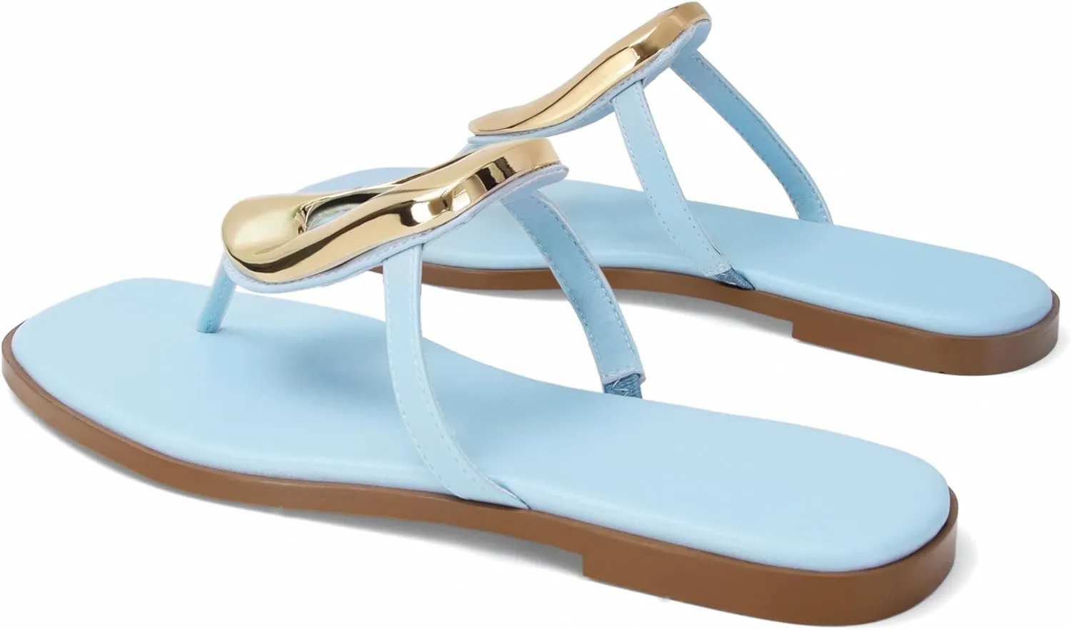 Flip-Flops for Women Thong Sandals Flat Black Slip on Slides Leather Beach Comfort Open Square Toe Ladies Slipper Dressy Metal Hardware Decoration Summer Shoes Casual Fashion