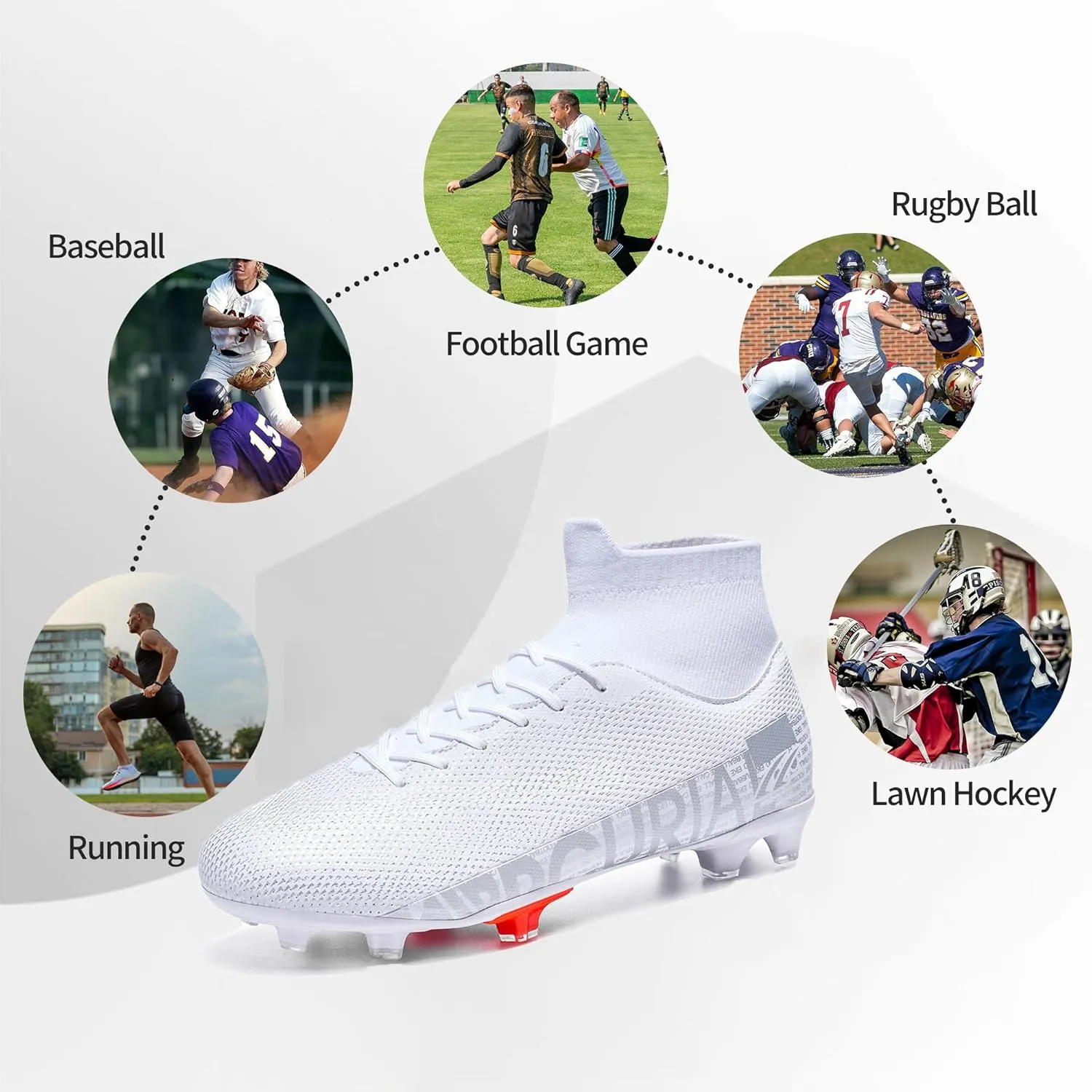 Football Cleats Men Women, Non-Slip High Top Soccer Shoes Lightweight Shock Resistant Training Boots Sneaker Breathable Professional Turf Shoes Sport Athletic Ground Football Boots Soccer Cleats