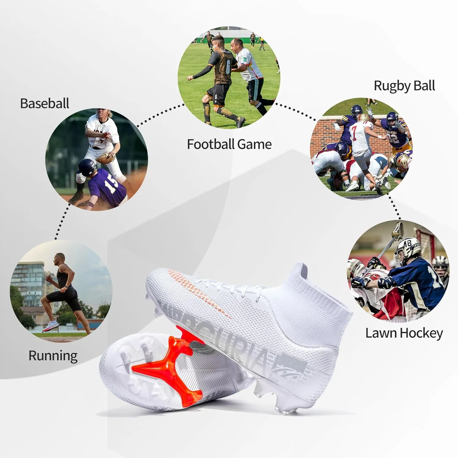 Football Cleats Men Women, Non-Slip High Top Soccer Shoes Lightweight Shock Resistant Training Boots Sneaker Breathable Professional Turf Shoes Sport Athletic Ground Football Boots Soccer Cleats