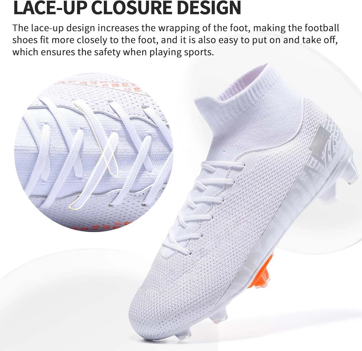 Football Cleats Men Women, Non-Slip High Top Soccer Shoes Lightweight Shock Resistant Training Boots Sneaker Breathable Professional Turf Shoes Sport Athletic Ground Football Boots Soccer Cleats