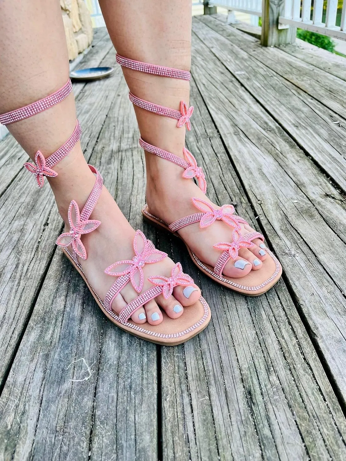 Forever Link Women Butterfly Rhinestone Wrap-around Flat Sandals Flat Butterfly Sandals Ritzy-25, 6