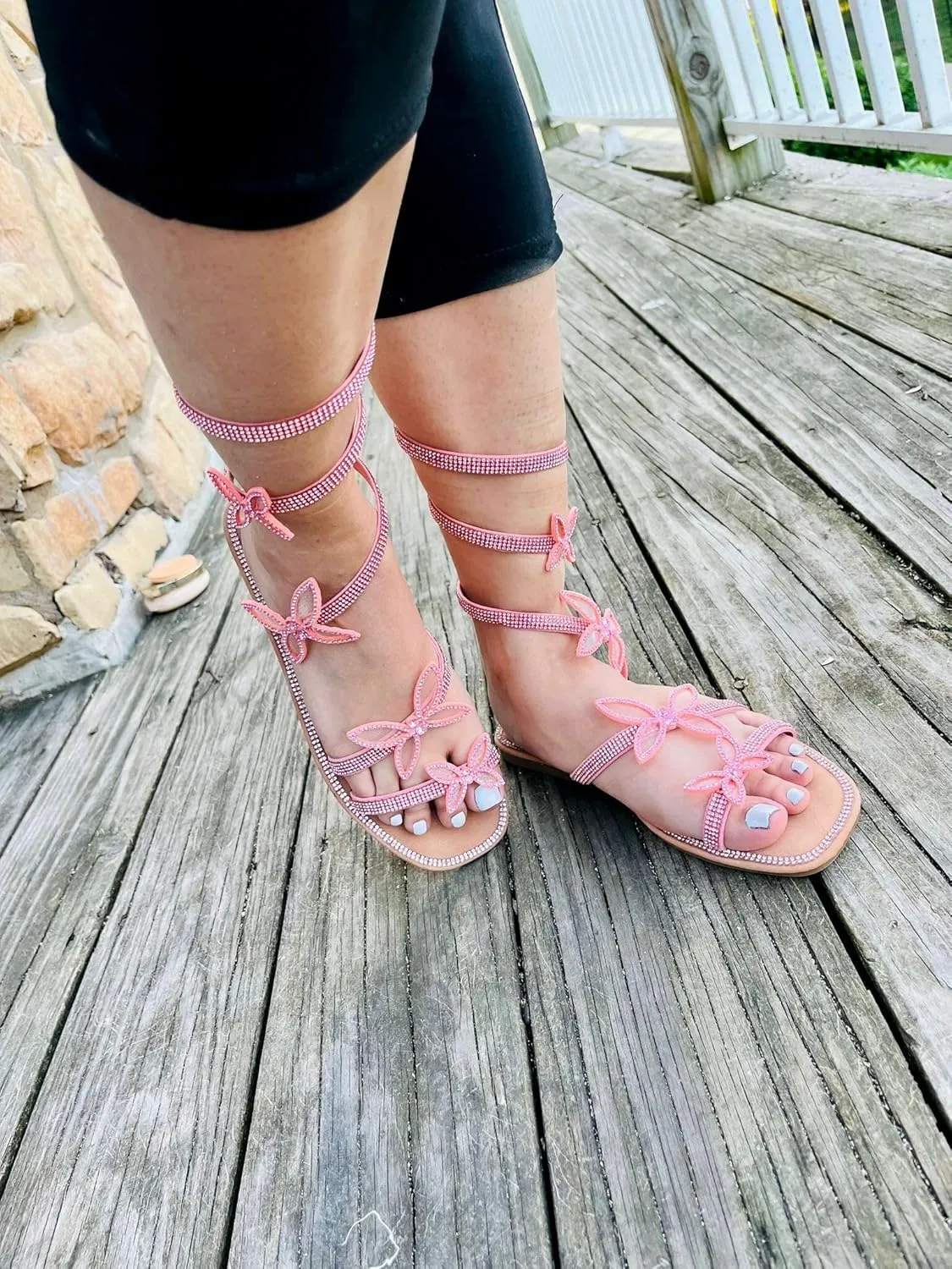 Forever Link Women Butterfly Rhinestone Wrap-around Flat Sandals Flat Butterfly Sandals Ritzy-25, 6