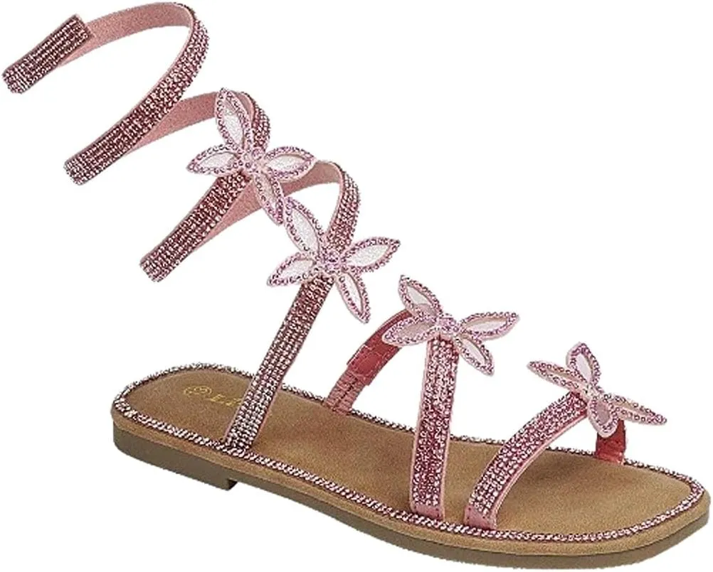 Forever Link Women Butterfly Rhinestone Wrap-around Flat Sandals Flat Butterfly Sandals Ritzy-25, 6
