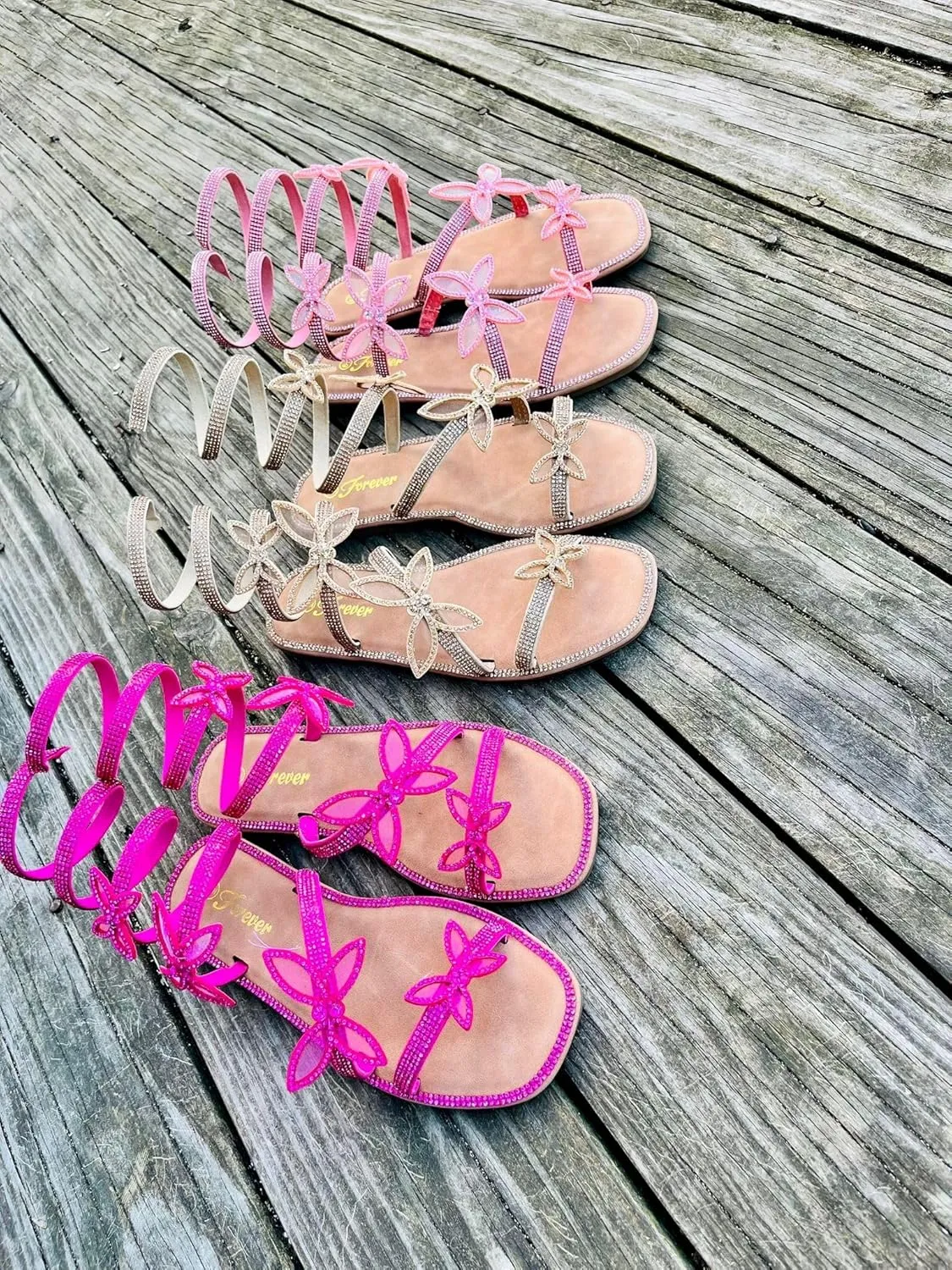 Forever Link Women Butterfly Rhinestone Wrap-around Flat Sandals Flat Butterfly Sandals Ritzy-25, 6