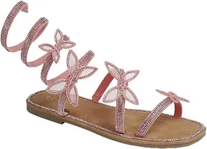 Forever Link Women Butterfly Rhinestone Wrap-around Flat Sandals Flat Butterfly Sandals Ritzy-25, 6