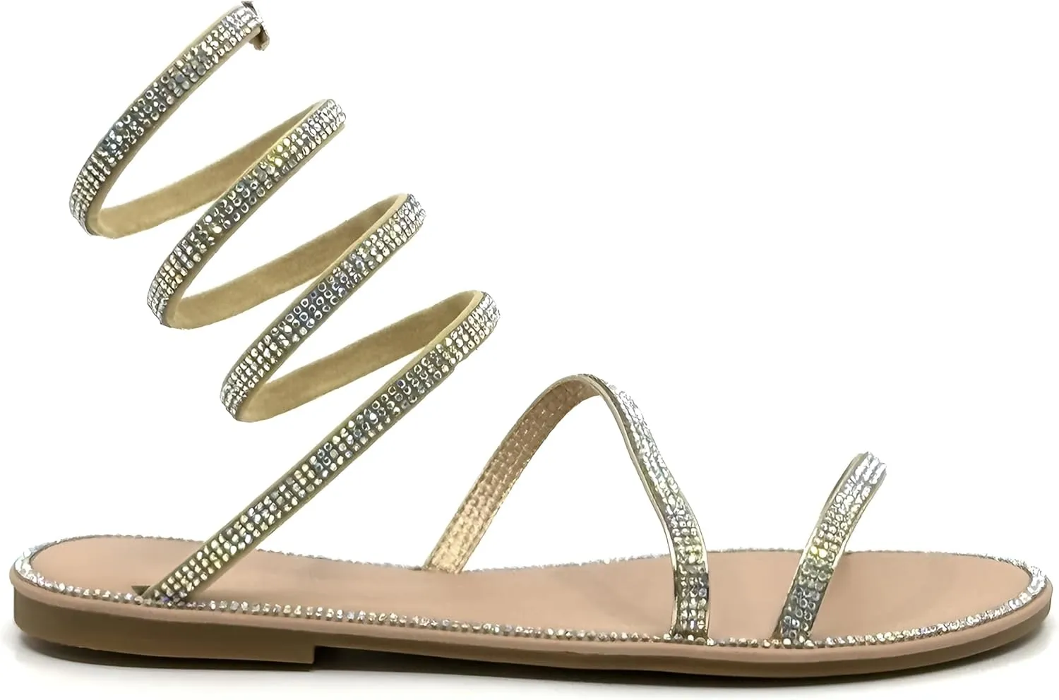 Forever Link Women Rhinestone Wrap-around Flat Sandals