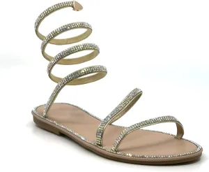 Forever Link Women Rhinestone Wrap-around Flat Sandals