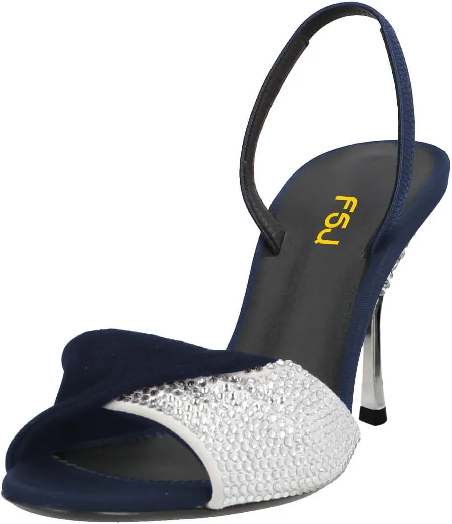 FSJ Women Open Toe Slingback Sandals Rhinestones Band Fold Stiletto High Heels Sexy Ladies Daily Wear Pumps Shoes Size 4-16 US