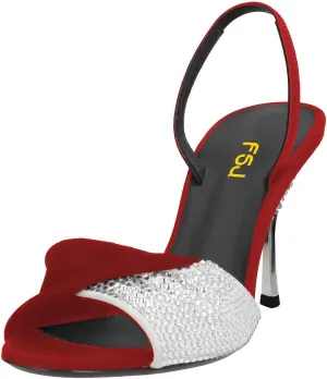 FSJ Women Open Toe Slingback Sandals Rhinestones Band Fold Stiletto High Heels Sexy Ladies Daily Wear Pumps Shoes Size 4-16 US