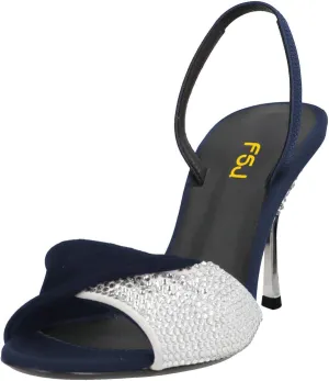 FSJ Women Open Toe Slingback Sandals Rhinestones Band Fold Stiletto High Heels Sexy Ladies Daily Wear Pumps Shoes Size 4-16 US