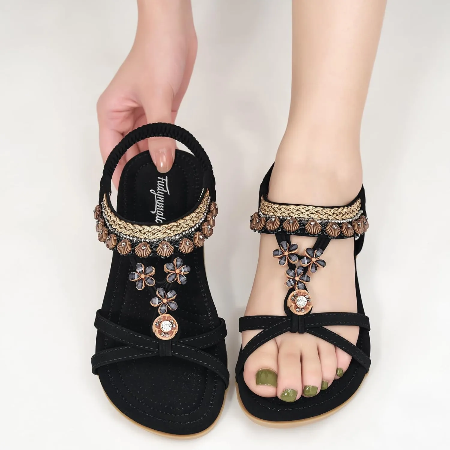 FUDYNMALC Womens Sandals Flat Shoes: Casual Summer Dressy Flats Gladiator Comfortable Walking Footwear