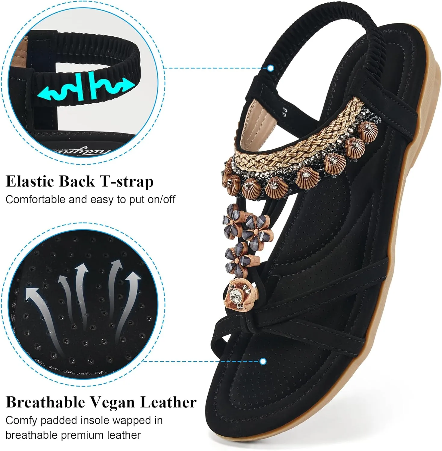 FUDYNMALC Womens Sandals Flat Shoes: Casual Summer Dressy Flats Gladiator Comfortable Walking Footwear