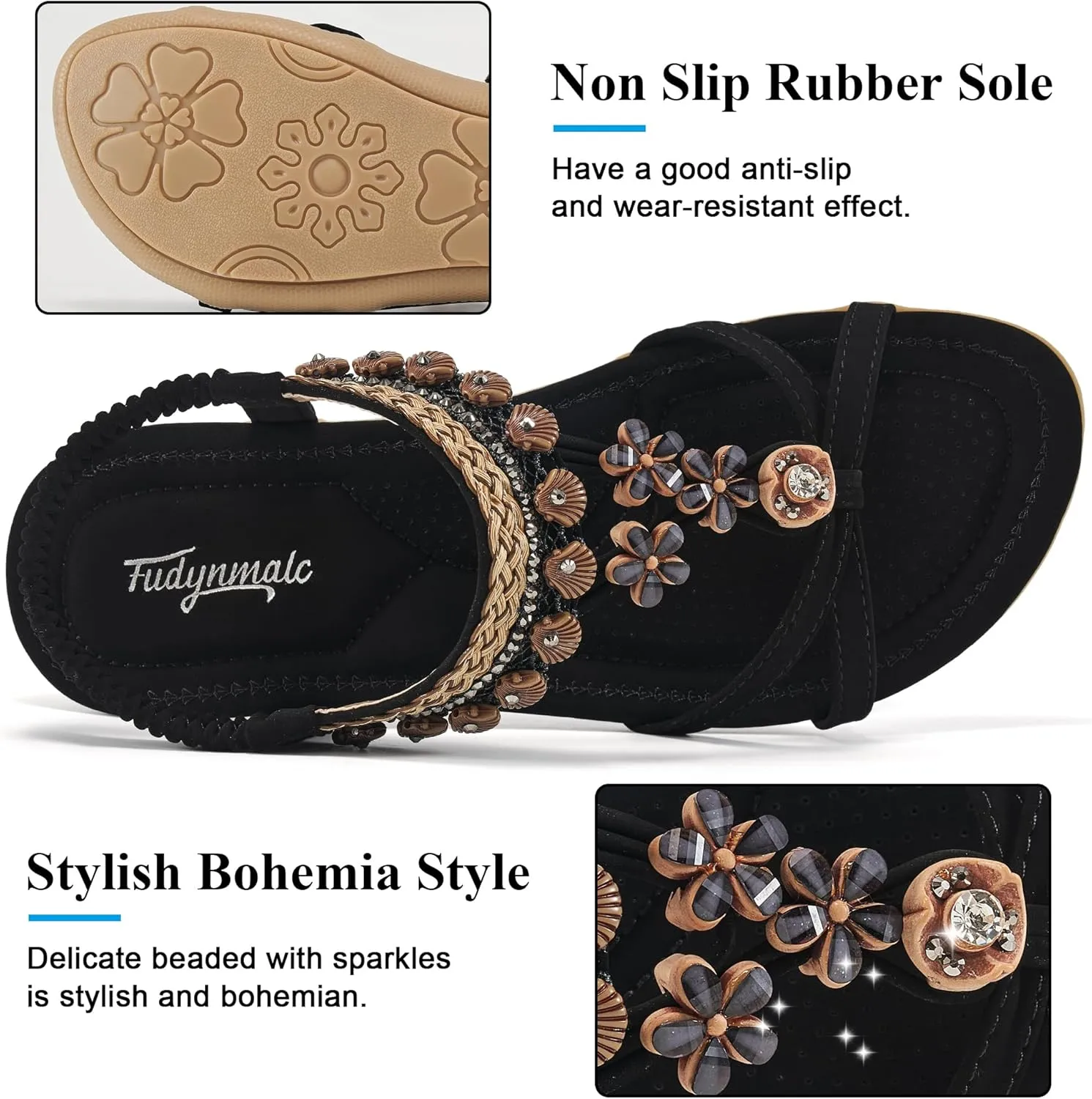 FUDYNMALC Womens Sandals Flat Shoes: Casual Summer Dressy Flats Gladiator Comfortable Walking Footwear