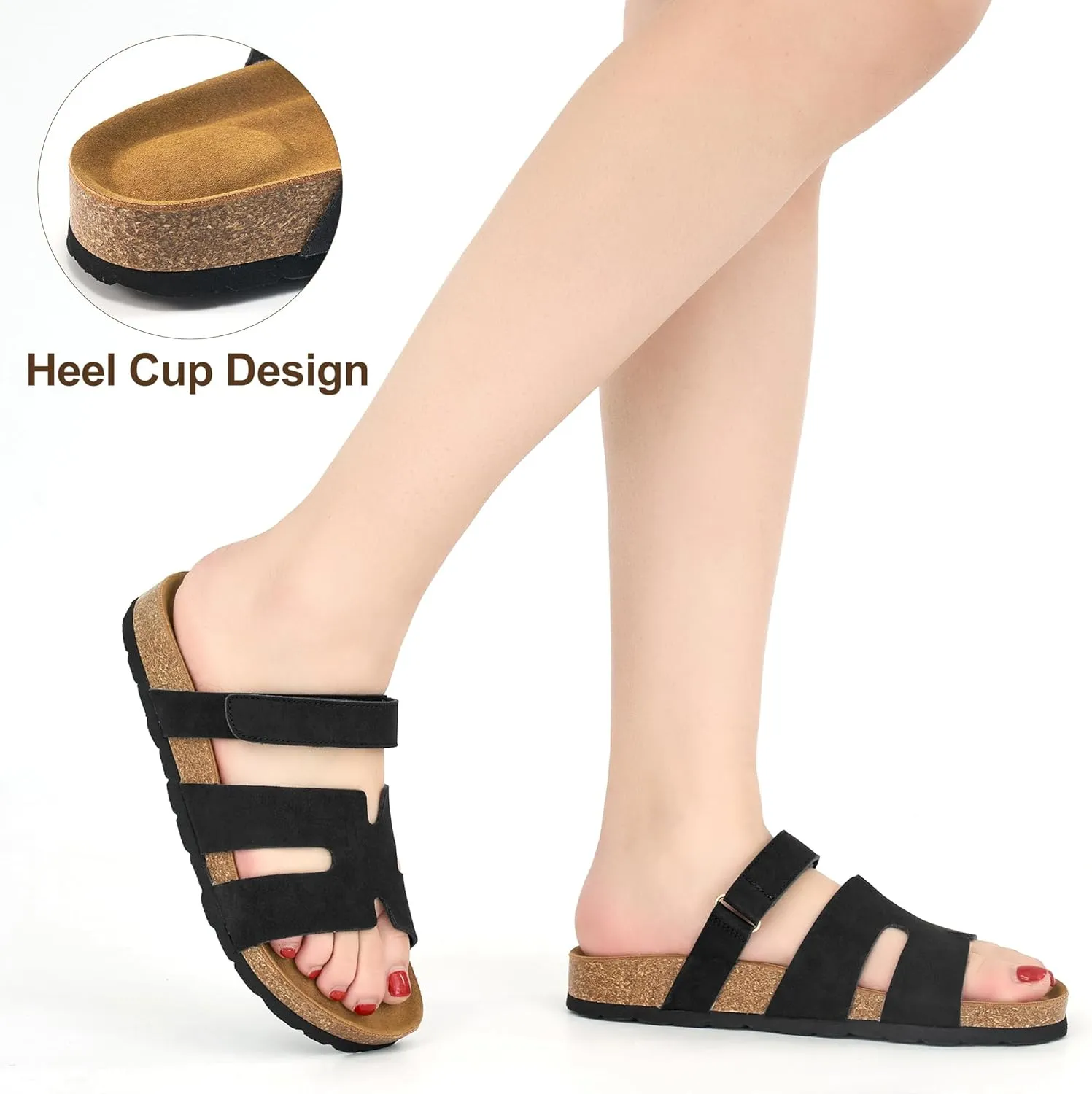 FUDYNMALC Womens Slides Sandals with Cork Footbed: Summer Beach Flat Shoes Adjustable Comfortable Dressy Walking Footwear 2025