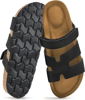 FUDYNMALC Womens Slides Sandals with Cork Footbed: Summer Beach Flat Shoes Adjustable Comfortable Dressy Walking Footwear 2025