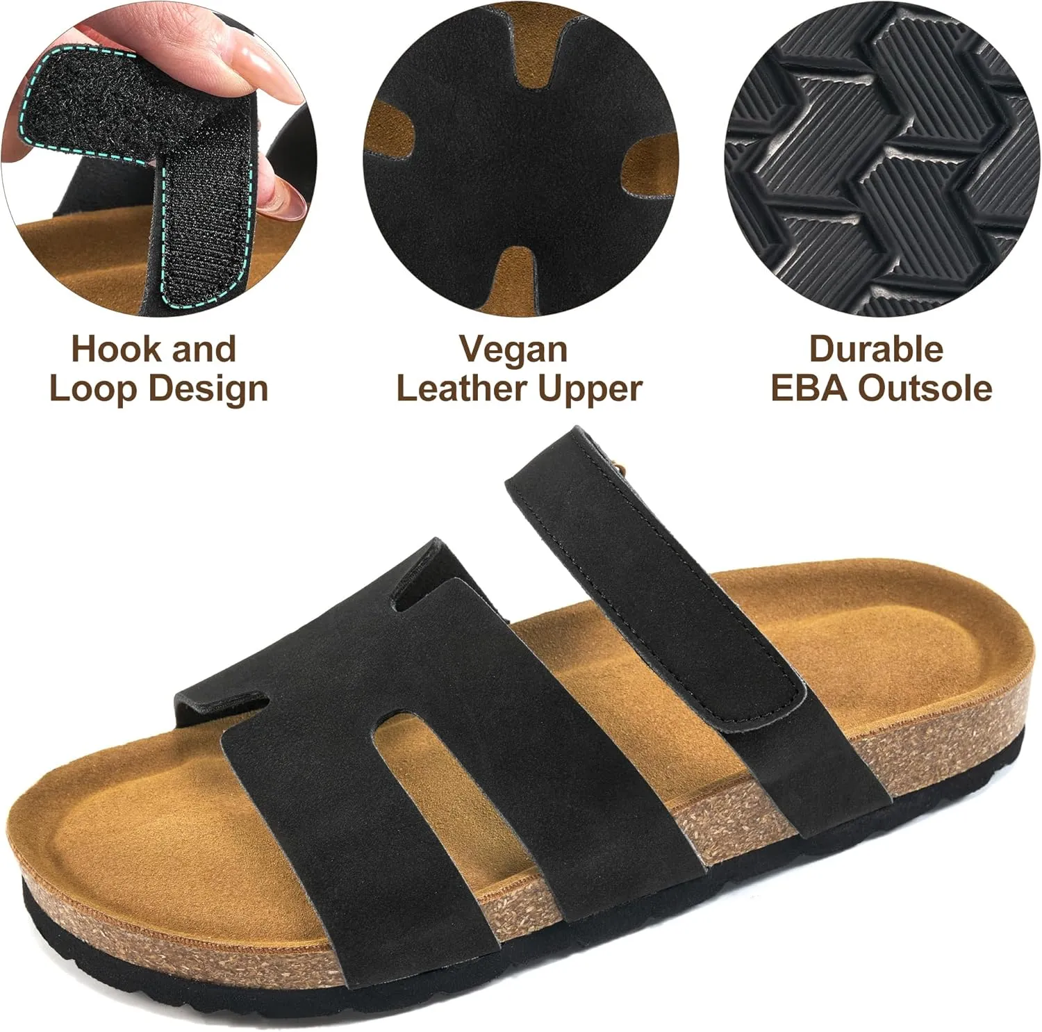 FUDYNMALC Womens Slides Sandals with Cork Footbed: Summer Beach Flat Shoes Adjustable Comfortable Dressy Walking Footwear 2025