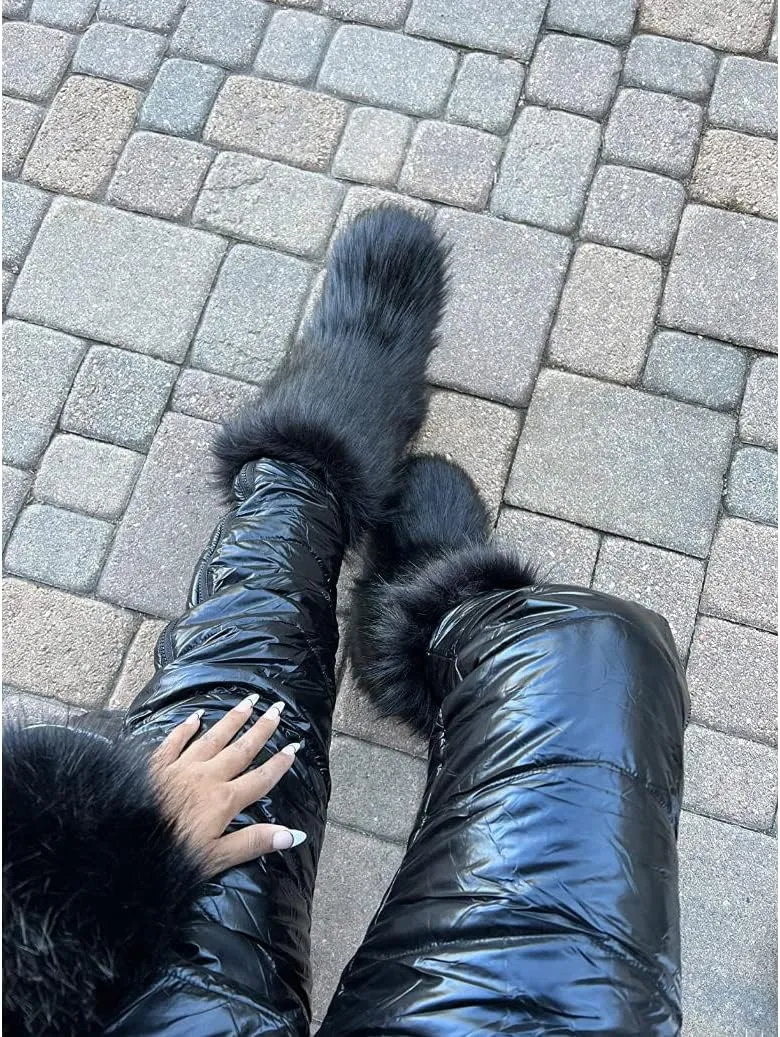 Furry Faux Fur Boots Women's Winter Shoes Woman Fluffy Warm Snow Boots Mid-Calf Comfortable Outdoor Flat