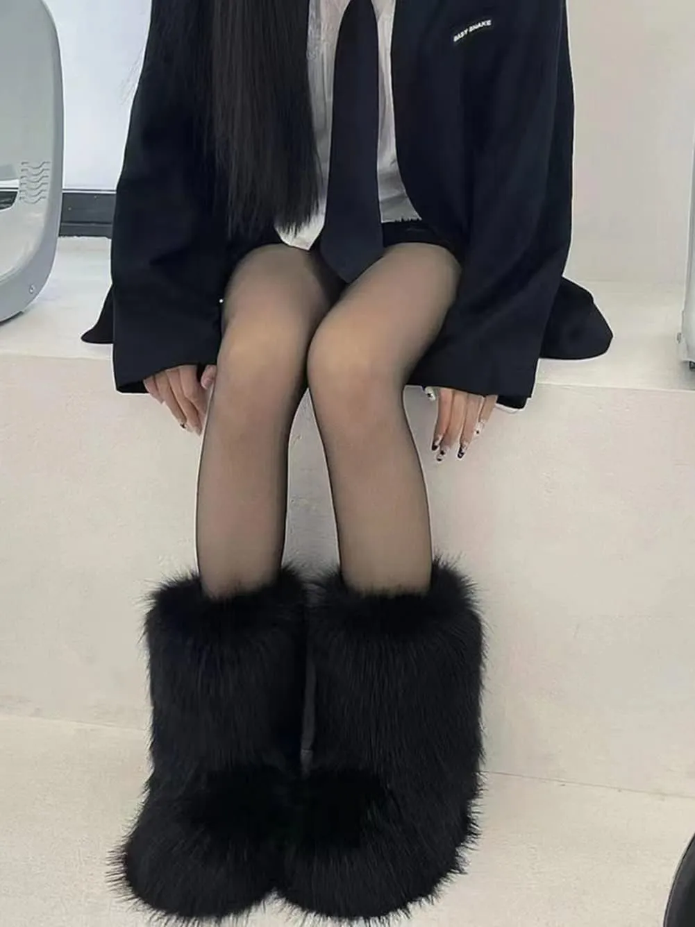 Furry Faux Fur Boots Women's Winter Shoes Woman Fluffy Warm Snow Boots Mid-Calf Comfortable Outdoor Flat